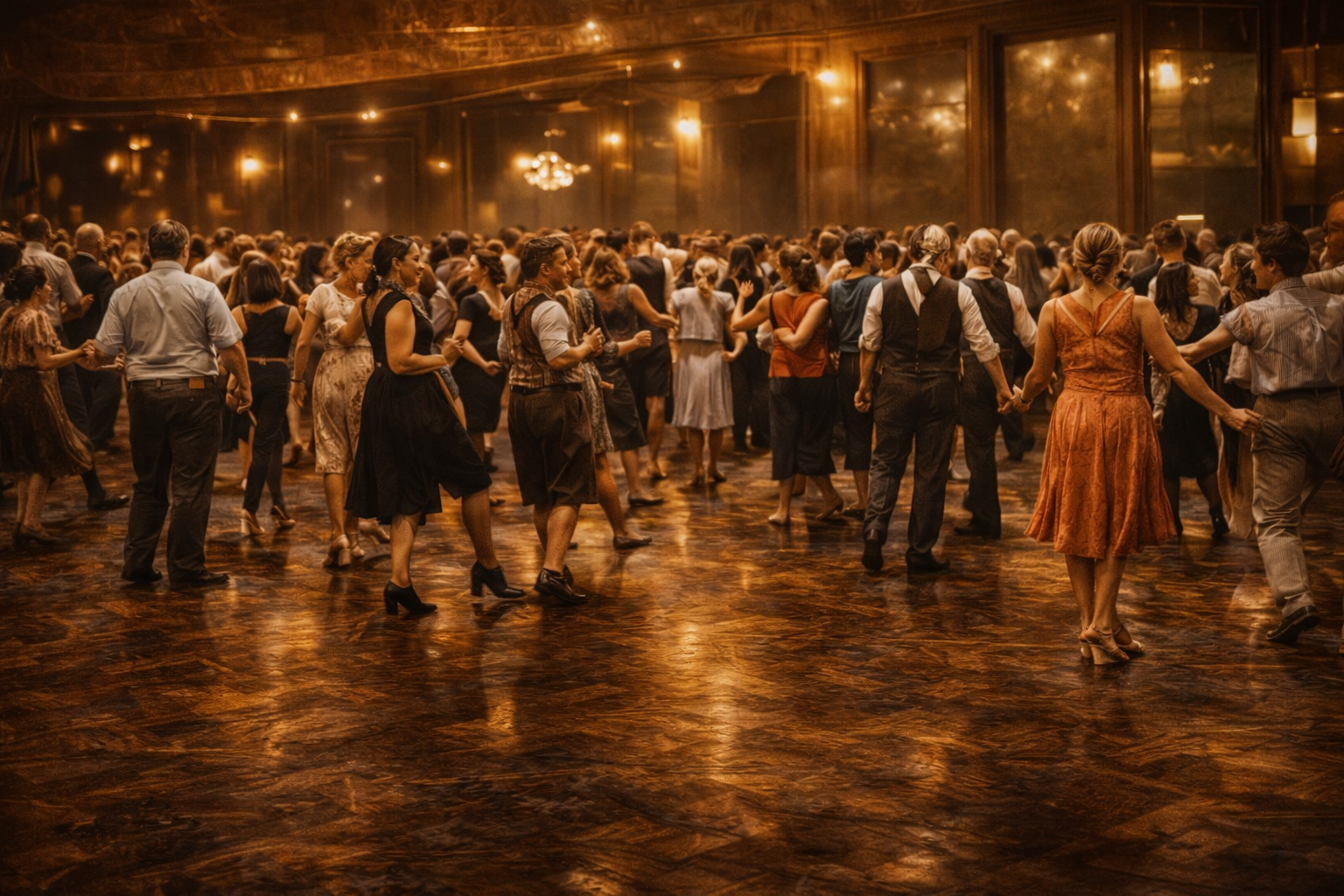 A crowded 1920s dance floor